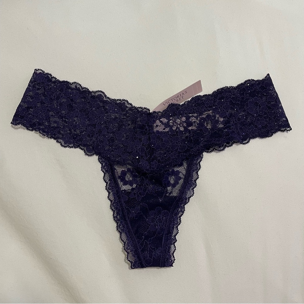 Victoria’s Secret | Purple Amethyst The Lacie Sequin Posey Lace Thong Panty